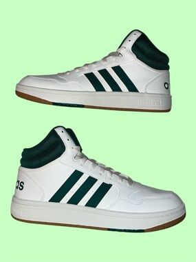Adidas Hoops 3.0 Mid White and Dark Green Sneakers